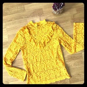 Yellow Lace Long-sleeve Top